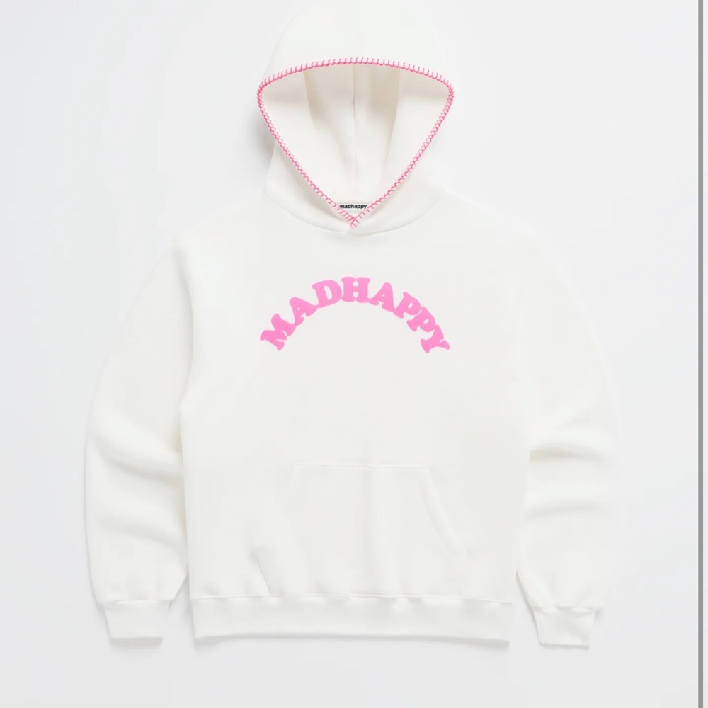 Madhappy white Hoodie with Pink Logo
